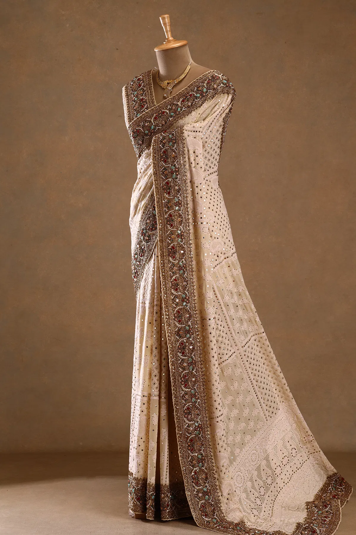 Light cream zardosi embroidered georgette